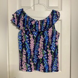 Lilly Pulitzer Wynne Ruffled Top XL blue floral